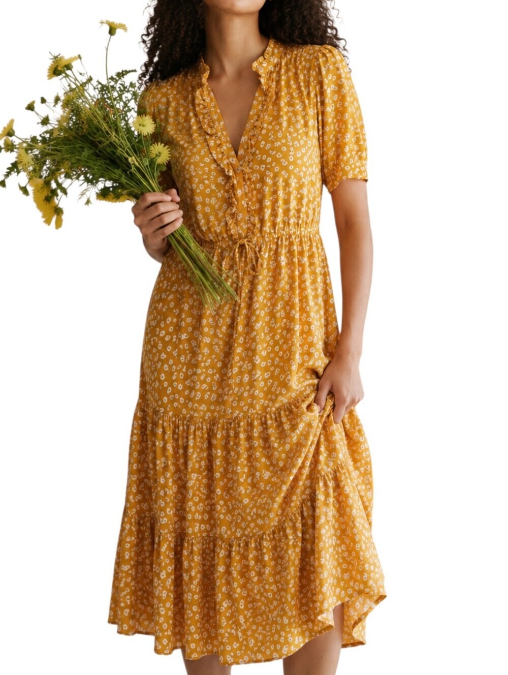 Christy Dawn Elle Midi Dress Women Medium Mustard Seed Floral